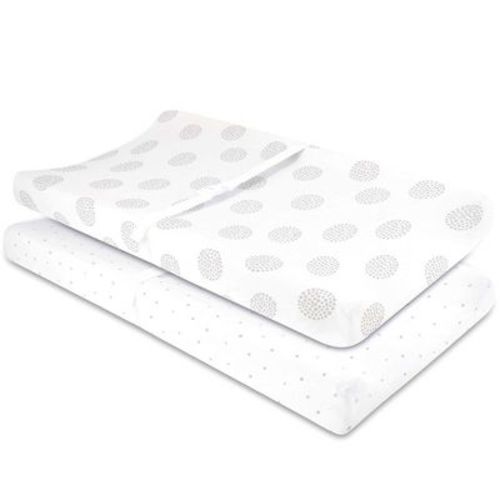 Ely's & Co. Baby Changing Pad Cover - Cradle Sheet 100% Combed Jersey Cotton Grey Dottie Design 2 Packs