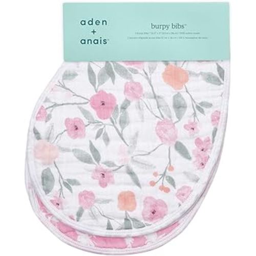 Amazon.com: aden + anais Burpy Bib, 100% Cotton Muslin, Soft Absorbent 4 Layers, Multi-Use Burp Cloth and Bib, 22.5" X 11", 2 Pack, Keep Rising : Baby