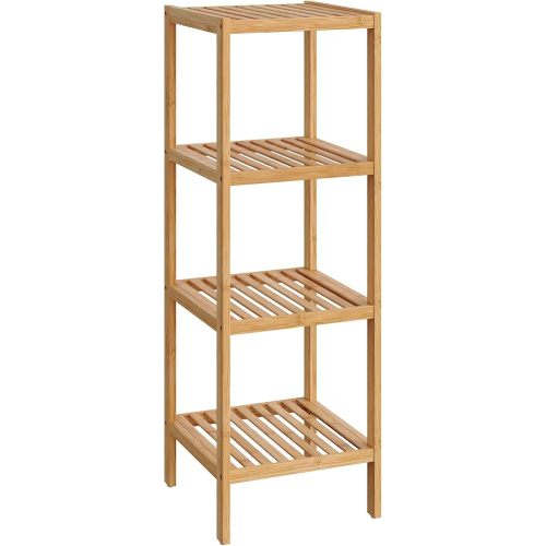 SONGMICS Bamboo Storage Shelf, 4-Tier Shelving Unit, Multifunctional, in the Entryway, Bathroom, Living Room, Balcony, Kitchen, 13 x 13 x 38.6 Inches, Light Bamboo UBCB54Y