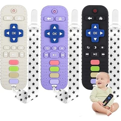 Chuya Silicone Baby Teether Chew Toy for Babies 0-6 Months 3-24 Months, Teething Relief Baby Toys for Infants Remote Control Shape (3 Pack)