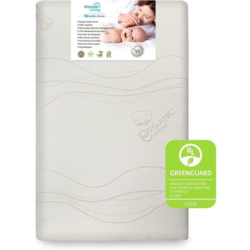 Wonder Dream Mini Crib Mattress, Organic Cotton Cover, 100% Breathable, Non Toxic, No VOC's, Greenguard Gold Certified, Made in USA
