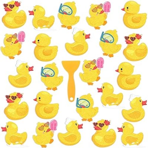 Yaomiao 24 Pcs Duck Non Slip Bathtub Stickers Shower Stickers Anti Slip Decal Threads Adhesive Appliques with Scraper Adhesive Decals for Safety Bathroom Tubs, Shower Floor, Stairs