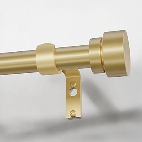 PORTRES Warm Gold Heavy Duty Curtain Rods for Windows 28 to 48 Inches Adjustable Length 1" Diameter Curtain Rod with Modern Decorative Finials for Outdoor Farmhouse Bedroom Kitchen Living Room