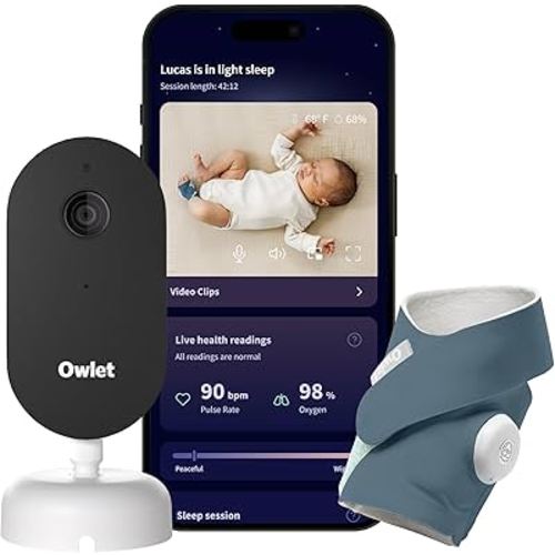 Owlet Dream Duo – FDA-Cleared Smart Baby Monitor with Sock & HD Video Cam 2K HD Video, Cry & Motion Alerts, Temp Monitoring