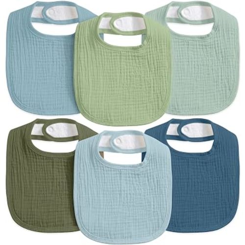 6-Pack Muslin Baby Bibs for Drooling & Teething, Absorbent Bib