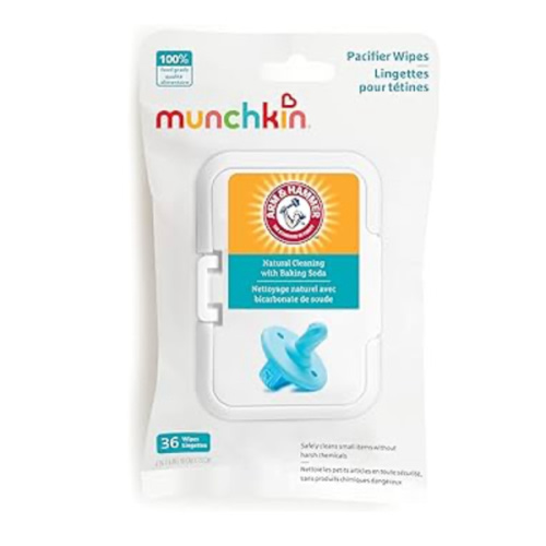 Munchkin Arm & Hammer Pacifier Wipes - Safely Cleans Breast Pump Parts and Feeding Essentials for Baby and Toddler, 1 Pack, 36 Wipes