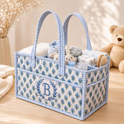 Personalized Quilted Diaper Caddy Organizer, Baby Nursery Toy Storage Basket