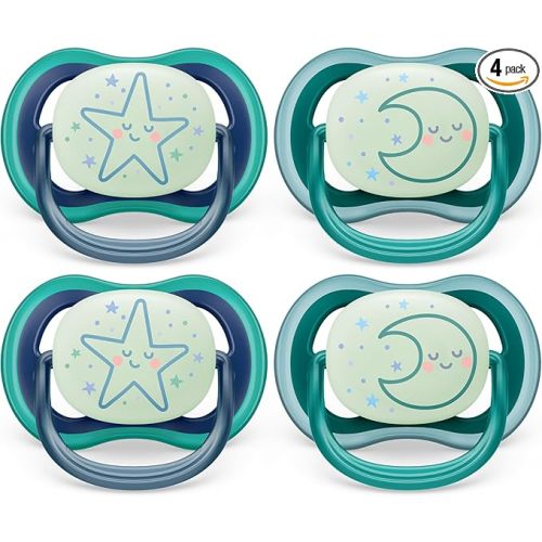 Philips Avent Ultra Air Pacifier - 4 x Light, Breathable Glow-in-the-Dark Baby Pacifiers for Babies Aged 6-18 Months, BPA Free with Sterilizer Carry Case (Model SCF376/08)
