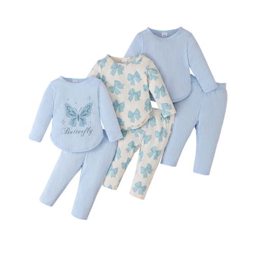 3 Months Baby Girls Clothes 6 Months Girls 3 Pack Fall Winter Outfits Infant Girl Long Sleeve Top Pants 6PCS Clothing Set Blue