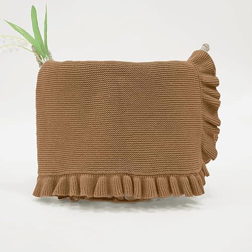 Ruffle Knit Blanket for Baby - 100% Luxury Soft Cotton Knit Warm Cozy Cuddle Stroller Crib Blanket for Newborns, Infants, & Toddlers (Mocha)