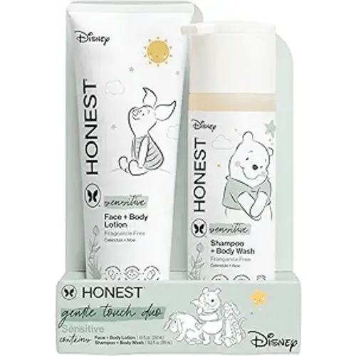 The Honest Company 2-in-1 Cleansing Shampoo and Body Wash, Face Lotion Bundle, Disney Design, Gentle for Baby, Dermatologist Tested, Sensitive Fragrance-Free, 18.5 fl oz