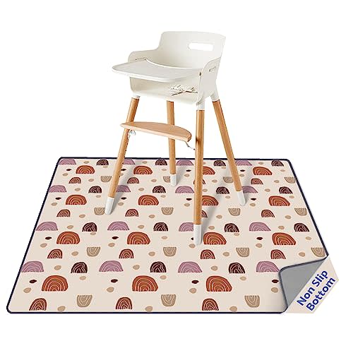 Blissful Diary Baby Splat Mat for Under High Chair, 50.4 x 50.4 Inch Wipeable Splash Mat, Waterproof and Washable, Anti-Slip Floor Protector, Boho Rainbow