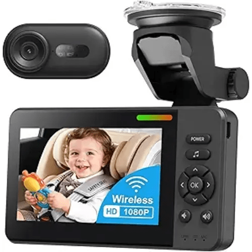 Wireless Baby Car Camera Monitor – 4.3" Display + 360° Rotating Cam for Rear-Facing Seats, No Wi-Fi Needed,1080P HD with Auto IR Night Vision, USB & Battery Powered,Easy-Install