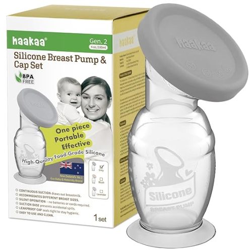 Haakaa Manual Breast Pump with Base 4 Fl Oz/100ml+Lid (Blush), Gen.2