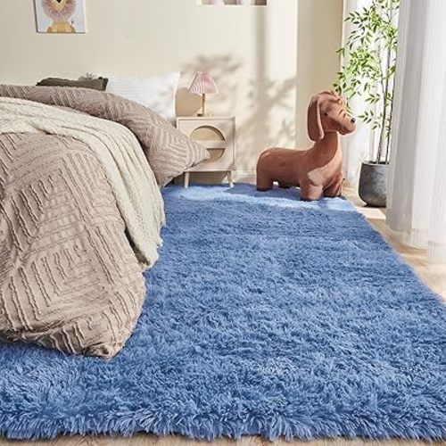 OPPODREAM 8x10 Blue Rugs for Bedroom, Ultra-Soft Fluffy Area Rugs for Living Room, 8 x 10 Shag Carpet for Nursery, Kids, Girl, Boy, Baby, Plush, Fuzzy, Shaggy, Cute Home Decor
