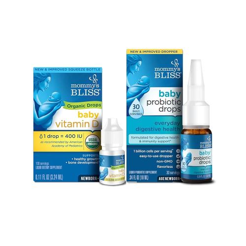 Mommy's Bliss Organic Baby Vitamin D Drops 100 Servings (Pack of 1) with Baby Probiotic Drops Everyday 30 Servings (Pack of 1)