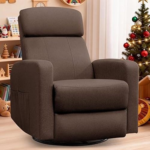 Power Swivel Recliner Chairs for Adults, Electric Glider Rocking Chair Nursery, Glider Recliner Nursery Chair with Classified Side Pocket, Nursery Rocking Chairs with USB and Type-C Ports