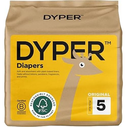 DYPER - Baby Diapers Hypoallergenic Cloth Alternative Day & Overnight Protection - Made with Plant-Based* & Honest Ingredients - Size 5 (20 Count)