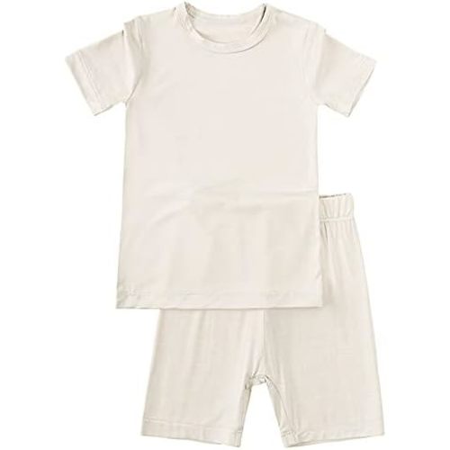 Aablexema Baby Short Summer Pajamas - Toddler Cool Jammies Pjs Rayon from Bamboo,2pcs Kids Sleepwear Set for Boys Girls