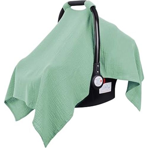 Metplus Muslin Car Seat Cover for Babies - Carseat Stroller Cover Infant Stroller Covers for Boys and Girls, Breathable & Lightweight, Fits Most Strollers & Baby Car Seats