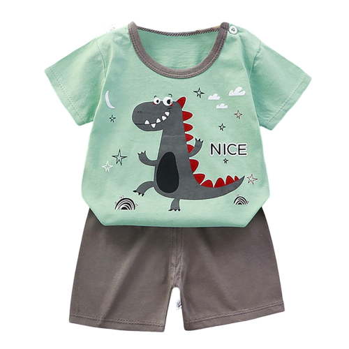 WOYY Newborn Boys Summer Outfits Cartoon Print Short Sleeve Tshirt Shorts Set, Sizes 3-6M
