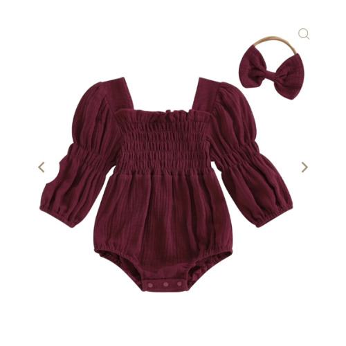 Lantern Sleeve Muslin Romper