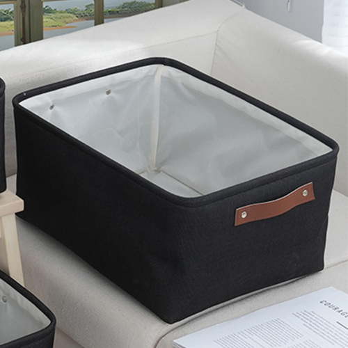 Fabric Foldable Storage Basket with Reinforced Leather Handles, Durable Multi-Functional Organizer Bin for Clothing Toys Miscellaneous, Easy Clean Decorative Home Storage