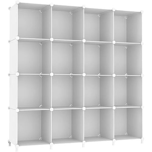 AWTATOS Cube Storage Organizer, 16 Cube Closet Organizer, Stackable Storage Cube Shelves, DIY Portable Closet Clothes Organizer Shelving for Bedroom, Closet, Wardrobe, Bathroom, White