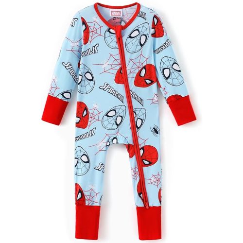 Disney Marvel Spiderman Baby Boy Clothes Long Sleeve Romper,Soft Breathable Stretch Footie with Easy Diaper Zipper Red,9-12 Months