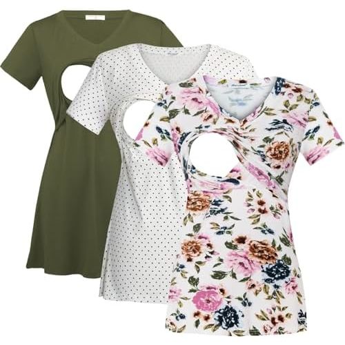 Bearsland Womens 3 Packs V Neck Nursing Tops Maternity Breastfeeding Tee Shirts