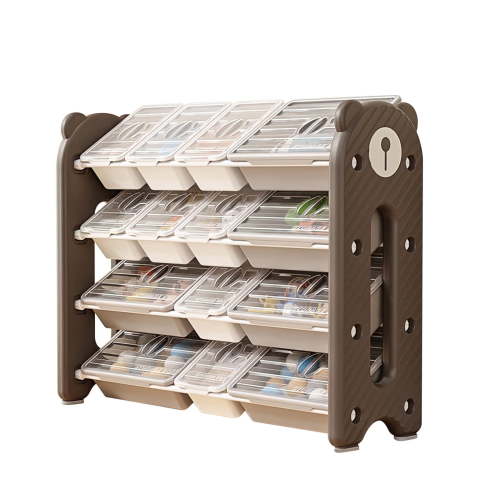 UNICOO® Kids Baby Bear Toy Organizer Rack, 14 Bins with Dustproof Storage Cover for Baby Essentials, Kids Toys & Supplies 4 Tier Large Size (Bear Organizer -Brown)
