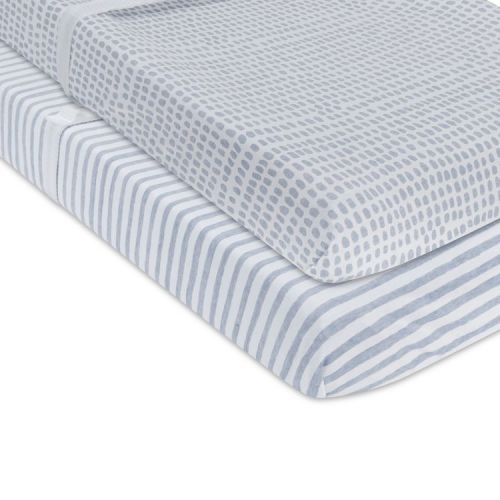 Ely's & Co. Baby Waterproof Changing Pad Cover - Cradle Sheet 100% Combed Jersey Cotton Misty Blue Splash & Stripes 2 Pack