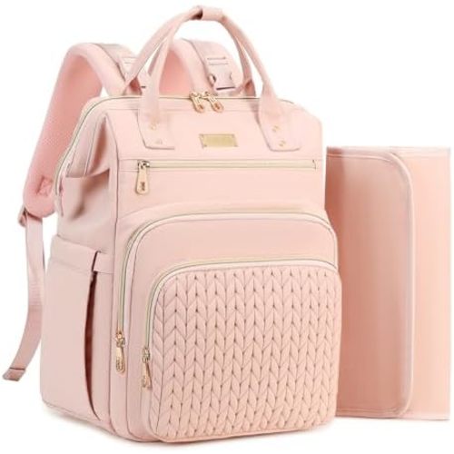 AIJIEKE Diaper Bag, Large Wide-Open Baby Diaper Backpack, Multi-functional Baby Travel Tote Bag, Diaper Bag with Changing Pad, Diaper Bags for Mom & Maternity (Pink)