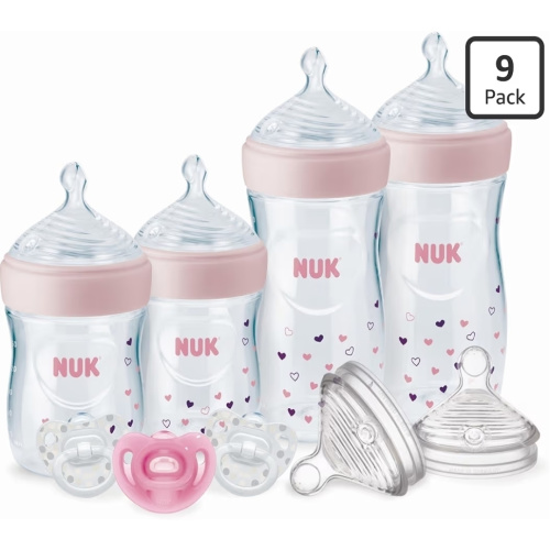 NUK Simply Natural Giftset with SafeTemp and Anti-Colic Vent Bottles for Natural Feeding, Includes 9 Pieces