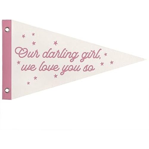 Baby Girls Room Nursery Decor, Our Darling Girl Felt Pennant Banner Flag, Pink Felt Banner Birthday Baby Shower Decorations for Girl, Wall Art Decor for Teen Girls Kids, 8x14 Inch