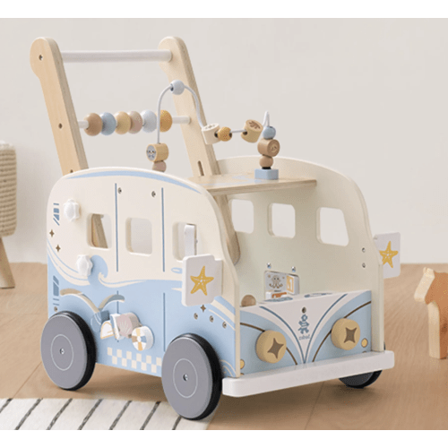 ROBUD Wooden Baby Push Walker - Vacaction Bus Blue