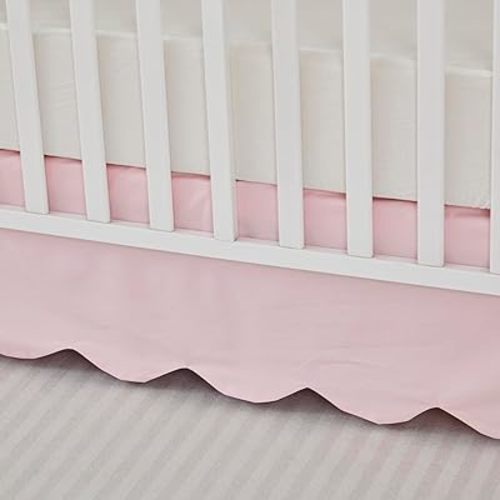 Brandream Scallop Edge Cotton Crib Skirt, Baby Boy, Baby Girl, Gender Neutral Crib Skirt Toddler Bedskirt Farmhouse Chic Nursery Crib Bed Skirt, Boho Bohemian Solid Pink
