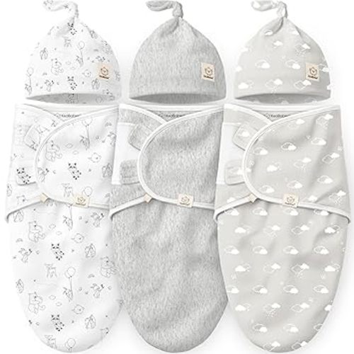 KeaBabies 3-Pack Organic Swaddles for Newborns Girls, Boys with Hats - Soft Cotton Baby Sleep Sacks 0-3 Months, Breathable Baby Hats and Swaddles 0-3 Months, Newborn Essentials Must Haves (Nordic)