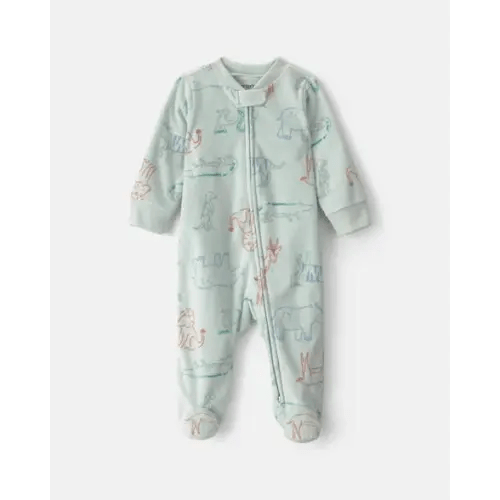 Baby Boy Safari Fleece 2-Way Zip Sleep & Play Pajamas - Green | Carter's