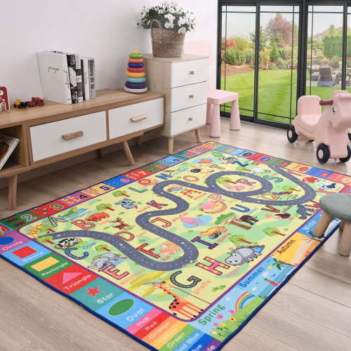 TWINNIS Kids Playmat Rugs ABC Educational Learning Area Rugs Carpet for Kids Playroom Classroom,5'x7',Grass Green
