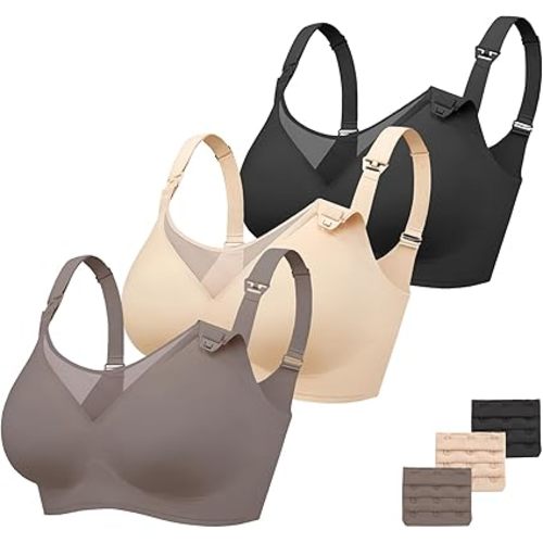 Vinfact 3 Pack Nursing Bras for Breastfeeding Comfort Maternity Bras for Pregnancy Wireless Seamless Breastfeeding Bras