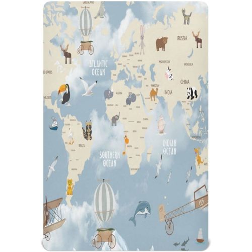 World Map Crib Sheets, Crib Sheets for Boys Girls, Breathable Soft Standard Toddler Crib Sheet 39 X 27 Inches