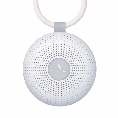 Primo Passi Portable Baby White Noise Machine with Night Light & Cry Detection, 3-in-1 Mini Sound Machine for Sleep On-the-Go, 30 Soothing Sounds, Clip-On, Auto-Off Timer, Child Lock