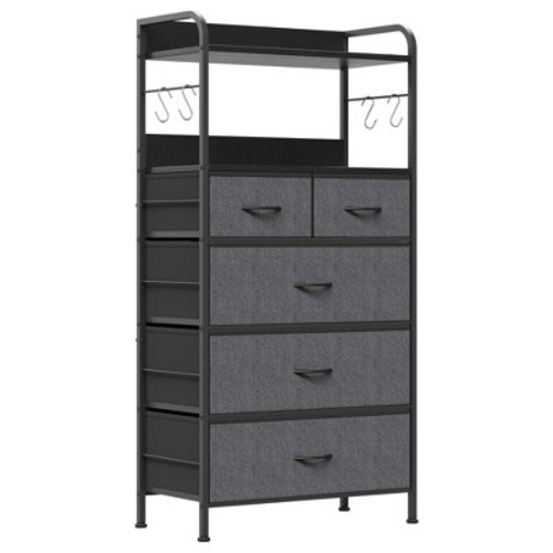TROPOW 5 Dresser Drawers for Bedroom with Shelves, Dressers & Chest of Drawer for Hallway, Entryway, Storage Organizer Unit with Fabric