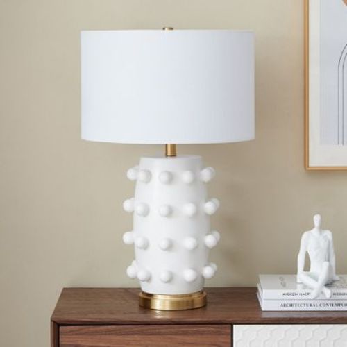 Hudson and Canal 26" Tall Ceramic Table Lamp with Fabric Shade Matte White: UL Listed, Polyester Shade
