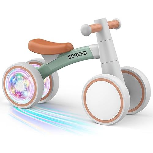 SEREED Colorful Lighting Baby Balance Bike, Toys for 1 Year Old Boys Girls, 12-24 Month Toddler Balance Bike with 4 Silence Wheels, First Birthday Gift (Green)