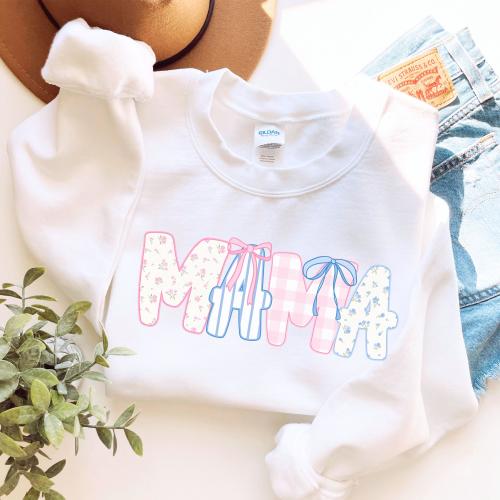 Custom Gender Reveal Crewneck: Coquette Bow Floral Sweatshirt