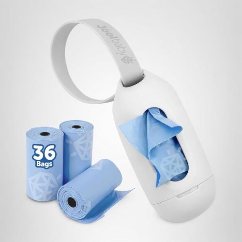 Jool Baby Disposable Diaper Bag Dispenser (Gray) + 6 Refill Rolls (Lavender-Scented) - Attaches to Stroller or Diaper Bag for On-the-Go Convenience