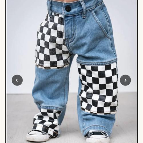 Checkered Patch Baggy Jeans