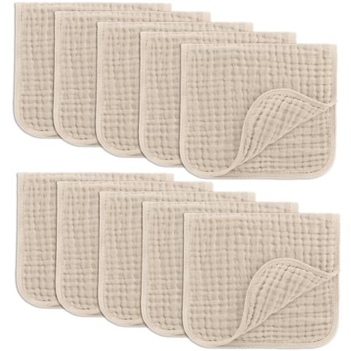 Comfy Cubs Muslin Burp Cloths 20x10" 10 Pack, Baby Burp Cloths - Sand
